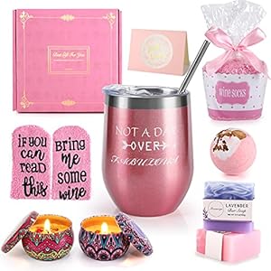 Wine Gifts for Women, Relaxing Spa Gift Baskets for Women, Wine Insulated Tumbler for Wine Lover, Stainless Steel Wine…