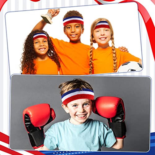 Image of Deekin 12 Pcs Sweat Headbands, Patriotic Red White Blue Elastic Sports Hairbands, Soft Wicking Sweatbands Men Women for Yoga Basketball Running Memorial Day American Celebrations