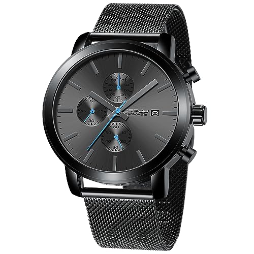 CRRJU Mens Stylish Casual Quartz Watches for Men Luxury Waterproof Calendar Chronograph Japan Movement Wristwatches M-BLUE