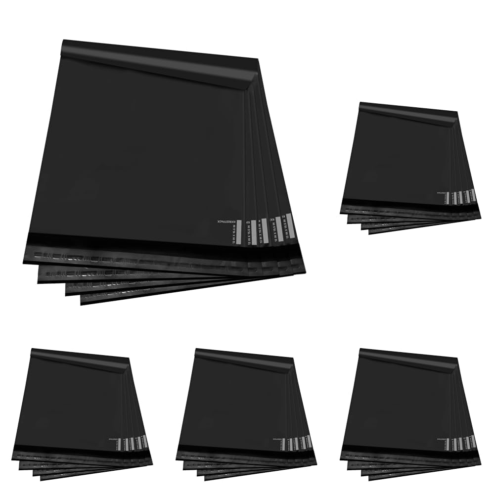 KKBESTPACK Black Poly Mailers, Shipping Bags, 10" x 13" 200 pcs (Pack of 5)