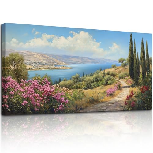 crmotu Large Landscape Wall Art, Mountain Wall Art, Lake Pictures Wall Decor, Nature Scenic Canvas Prints, Countryside Scenery Paintings for Living Room Bedroom Kitchen Rustic Farmhouse 24x48inch