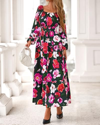BTFBM Women's Square Neck Long Sleeve Floral Maxi Dress - image 7