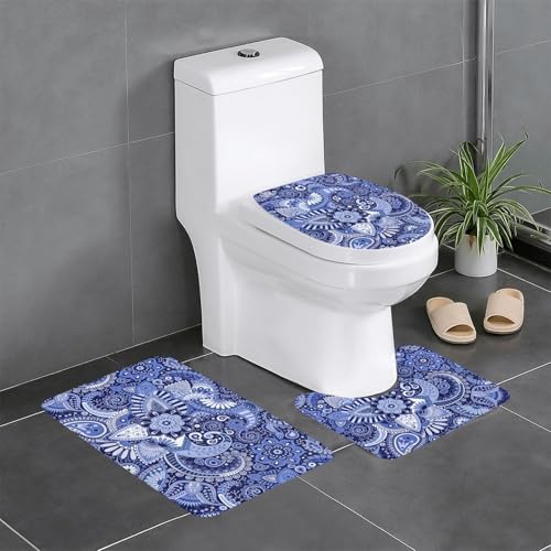 エスニック柄 和風 ペイズリー トイレマット 3点セット フタカバー 浴室足ふきマット 吸水 速乾 滑り止め 抗菌 防臭 洗える ふわふわ プレゼント 40x60cm