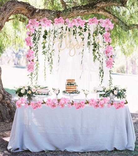 Image of Artificial Cherry Blossom Garland | Set of 2 String Hanging Vine | Faux Flowers for Home Garden Party Decor | Hanging Blossom Garland for Wedding Indoor Outdoor Decoration, Pink