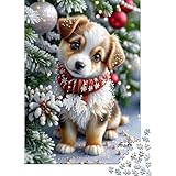 Christmas Puppy Scene Adult Jigsaw Puzzle Cute Winter Puppy Educational Game...