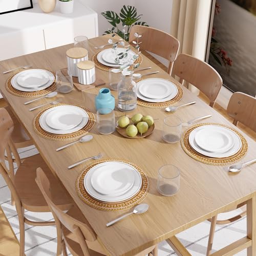 Image of Dining Table Mats Set of 6 | Cotton Table Mat 32 cm Diameter, Encasa XO Washable Round Table Mats, Heat Resistance Dining Table Placemats, Handmade Ribbed Style for Centre Table, Mustard Mandala Print