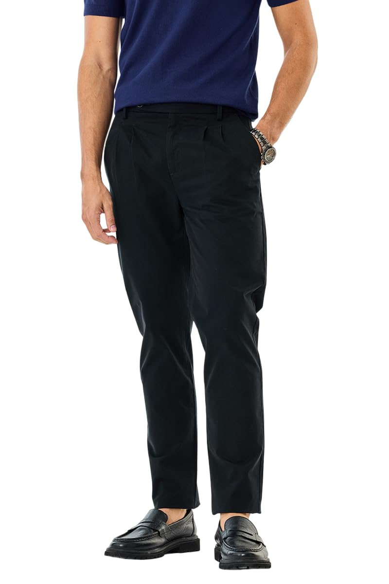 Men Formal Trousers | Straight Fit Pleated Front Design | Durable Cotton Blend with Medium Stretch & Smooth Texture | Perfect for Office & Formal Occasions-image-44