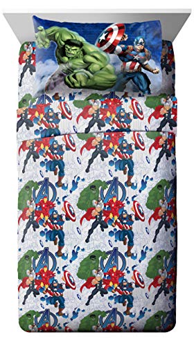 Image of Marvel Avengers Kids Comforter Set, Full 5 Pc (Official Marvel Product) | Superhero Bed in a Bag; Captain America, Iron Man, Hulk, Thor; Reversible, Super Soft Machine Washable Microfiber