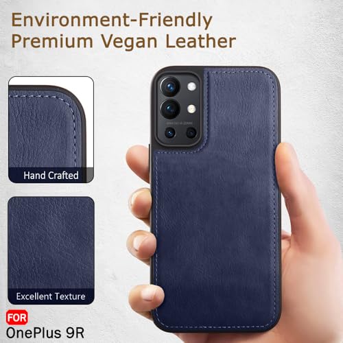 Image of TheGiftKart Genuine Leather Finish Back Cover Case for OnePlus 9R 5G|Shockproof Design|Raised Edges for Camera & Screen Protection|Stunning Minimalist Design Back Cover for OnePlus 9R, Blue
