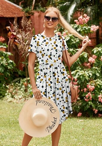 Image of Simier Fariry Womens Summer Modest Work Casual Midi Knee Dress Pocket Short Sleeve Teacher Outfits Spring Travel Clothes