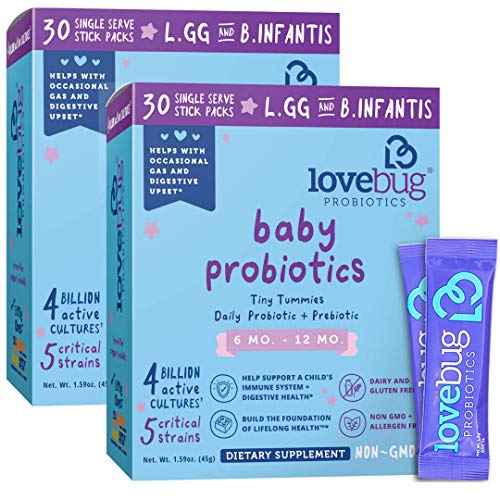 Lovebug Probiotics Tiny Tummies Probiotics, 60 Packets, Infant & Baby Probiotic Supplements