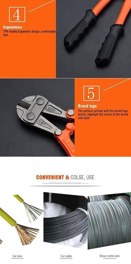 VBM Heavy Duty Bolt Cutter with Drop Forged Alloy Steel Jaws, Ergonomic Non-Slip Grip Handle, Industrial Metal Cutter for Padlocks, Chains, Bolts, Rods, Wire, Fencing & Small Locks Tool 4