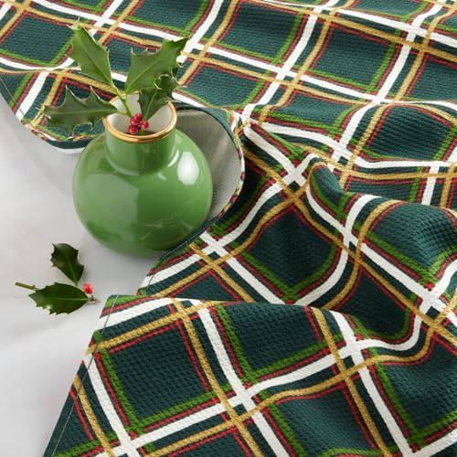 Image of kate spade new york Holiday Confetti & Acrobat Plaid Holiday Kitchen Towels 2-Pack Set, 100% Cotton with Metallic Print, Lint-Free & Absorbant, Cream /Green, 17 inchx28 inch
