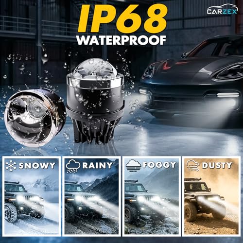 Image of Carzex 3 Inch 80W Universal App Controlled LED Projector Fog Lamp Dual Laser Tri Color Fog Light High /Low Beam 12V (White /Yellow, 4300K)