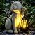 Solar Garden Outdoor Statues Cat with Solar Lantern,Outdoor Cat Figurines Decorations,Lawn Decor Rabbit Statue for Patio, Balcony, Yard Ornament,Unique Housewarming and Birthdays Gifts for Mom Women