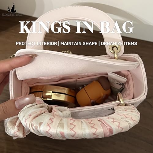Image of Purse Organizer Insert for Lady Dior New Medium Bags, Satin Luxury Bag Insert, Lightweight & Portable Purse Shaper with Pockets, Ideal for Travel, Shopping, and Daily Use(Pink, Lady New Medium)