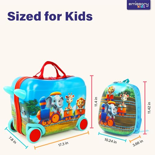 Emissary Todder Ride On Suitcase & Backpack Bundle - Kids Carry On Luggage Set4