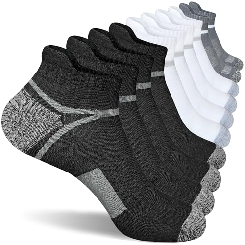 suaskk Mens Ankle Socks Anti-Blister Cushioned Athletic Running Socks with Arch Support 5 Pairs, Mix of Colors 5 Pairs, 9-12