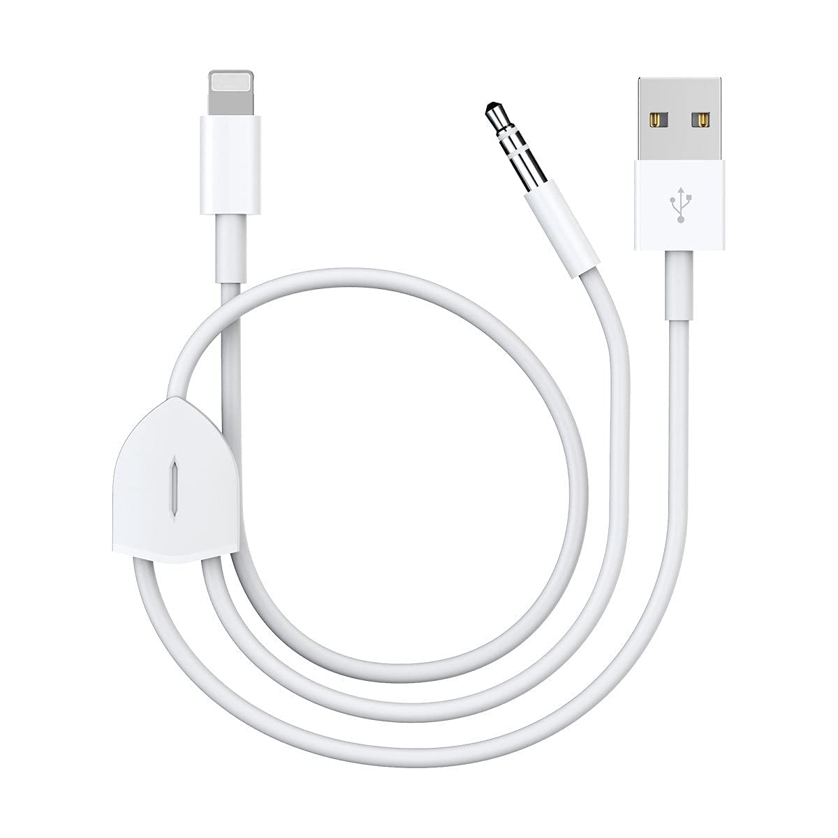 ELECDON 2 in 1 Audio Charging Cable Fit for iPhone/iPad, Charge and Play Music Simultaneously Support to Car Stereo/Speakers/Headphone with 3.5mm Audio Jack, 3.94Ft (White)