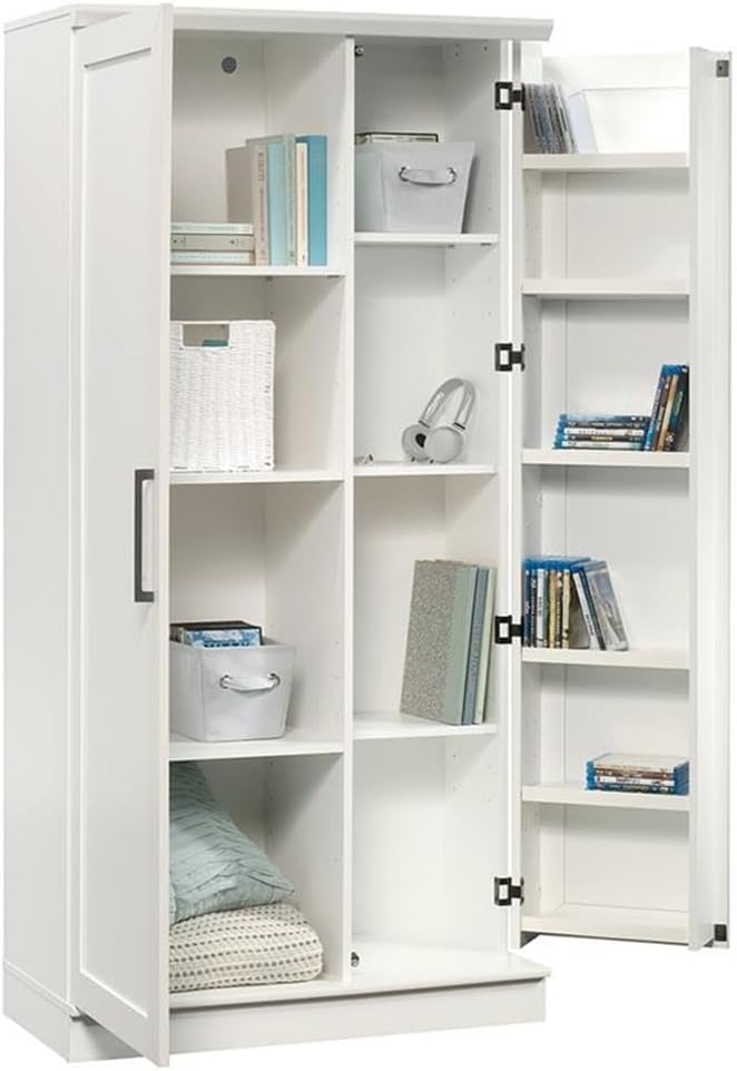 Pemberly Row 2-Door Storage Cabinet, 71.22" H x 35.36" W x 17.09" D, Engineered Wood, Soft White Finish, Adjustable Shelves, Swing-Out Storage Door, Modern Design for Home Organization