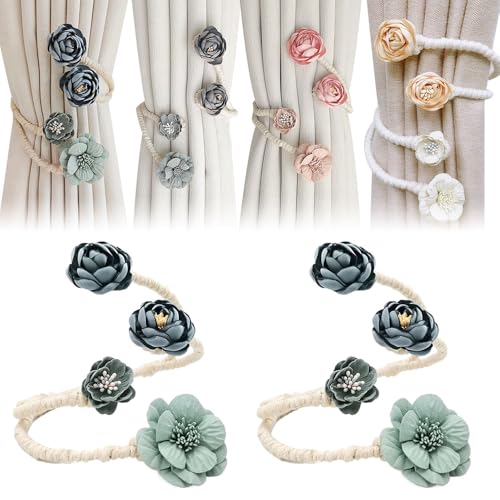 Runsgo 2 Packs Handmade Artificial Flower Curtain Holdbacks Clips, Flexible Curtain Tiebacks Clips Twist Bough Flower Curtain Tie Back (Blue 2 PCS)