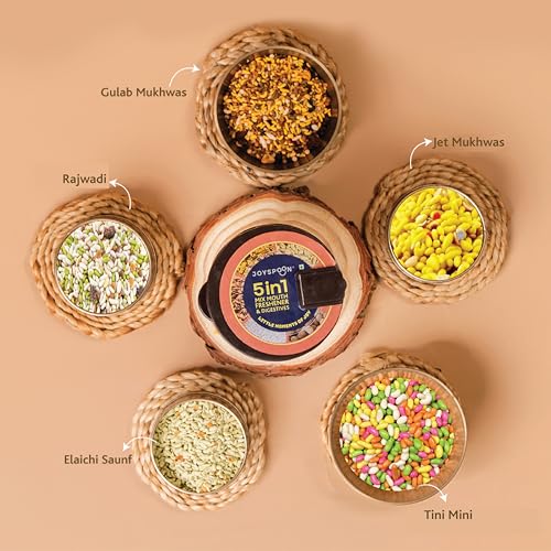 Image of JoySpoon 5-in-1 Mix Mukhwas & Mouth Freshener 220g - Elaichi Saunf, Gulab, Rajwadi, Tini Mini & Jet After-Meal Snacks