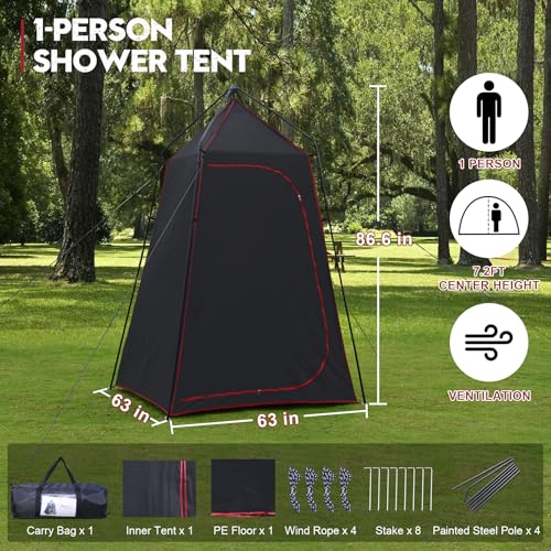 Camping Shower Tent, refugio portátil para ducha y privacidad al aire libre, 7.2 FT, fácil instalación, con piso y protección UPF 50+, ideal para senderismo, pesca y playa miniatura 3