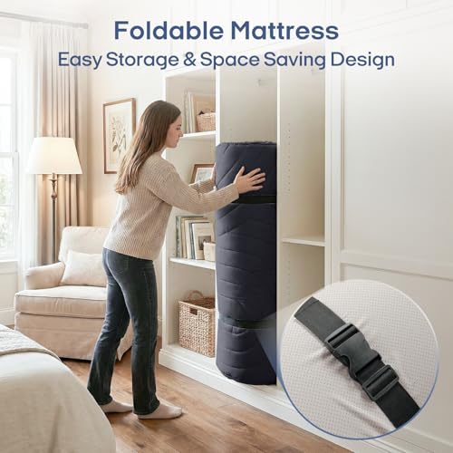 Image of ZonLi Japanese Floor Mattress Futon Mattress Queen Size, Thicken Roll Up Tatami Mat Washable Cover, Portable & Foldable Floor Bed Mattress for Sleeping, Dormitory, Adult
