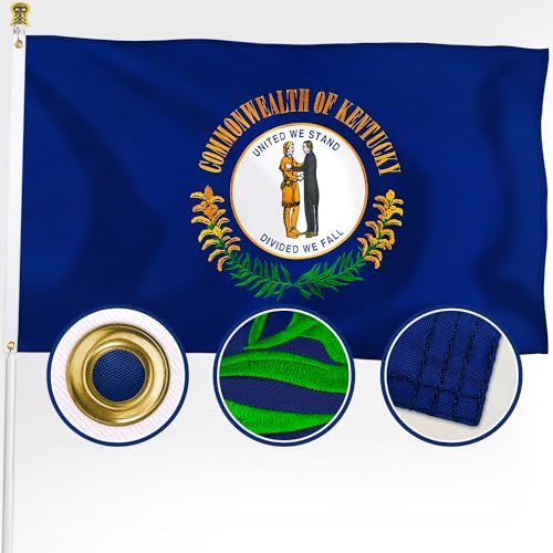 XIFAN Premium Kentucky State Flag 3x5 ft Outdoor Double Sided Embroidered Image Heavy Duty 210D Nylon KY Flags the Strongest Longest Lasting for Outside with Sewn Stripes/Brass Grommets