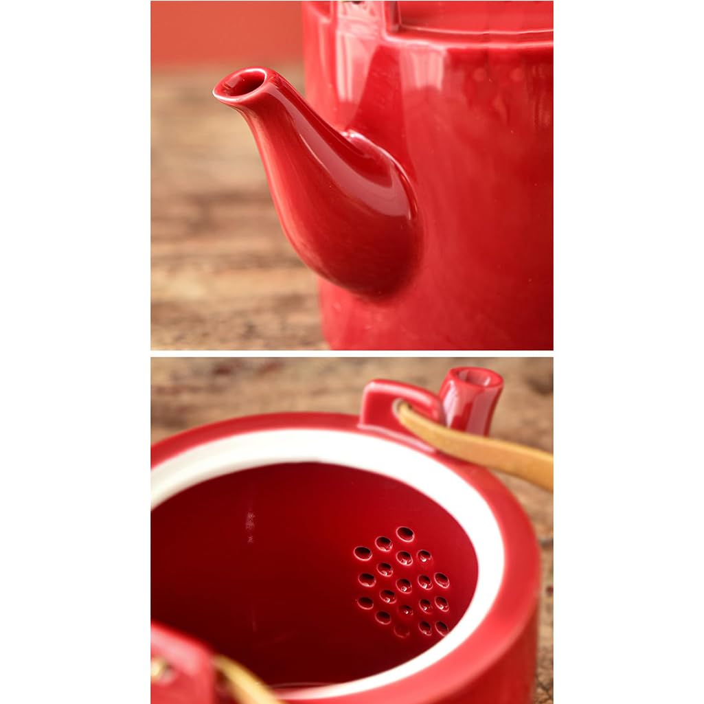 GVILTY Juego de té de porcelana roja china, juego de té chino Kung Fu, tetera doble felicidad, suministros de decoración de boda tradicional china, servicio de té de cerámica rojo 1-6 tazas