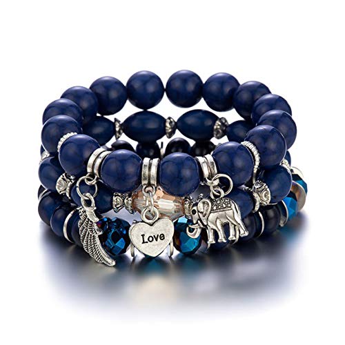 Caiyao Bohemian Beaded Bracelets Stackable Elephant Wing Love Heart Bracelet Set Multilayer Stretch Beaded Bracelets Boho Cute Elephant Charm Bracelets Jewelry Set for Women