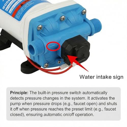 Image of 12V DC RV Water Pump-3.0 GPM, 55 PSI Diaphragm Pump, Self-Priming On Demand, Built-in Pressure Switch for Camper, Boat, Off-Grid System (HY-304551R)