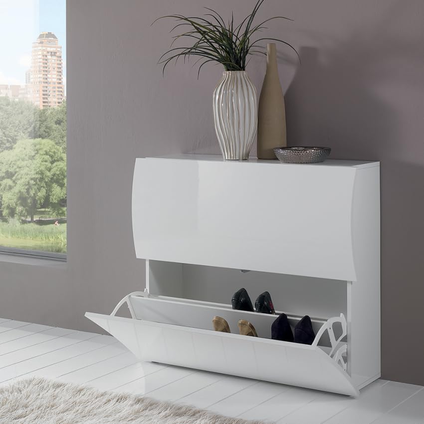 Produce Shop Meuble Chaussures 2 Placard 16 Paires de Chaussures Design Blanc Brillant Onda S