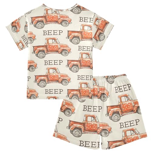 ALAZA Vintage Truck Beep Pajamas Set Short Sleeve Cotton Sleepwear Summer Pjs 2 Piece 5-14Y2