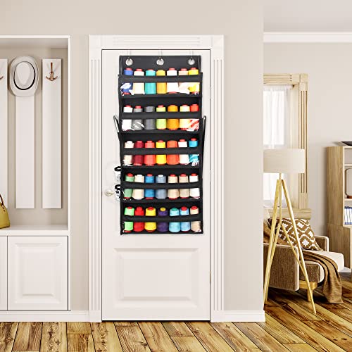 Hanging Sewing & Embroidery Thread Rack Storage, Wall-Mounted Sewing Thread Organizer with 5 Compartments, Over The Door Sewing Organizer Storage for Embroidery Quilting and Sewing Threads (Black) - Thumbnail 7