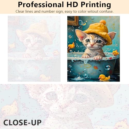 TISHIRON DIY Paint by Numbers Kit for Adults, Cat Bathtub Paint by Numbers Kit, Cute Cat and The Yellow Duck Adult Paint by Number Kits Canvas Arts Crafts for Home Decor, 16 x 20 inch Without Frame - Image 3