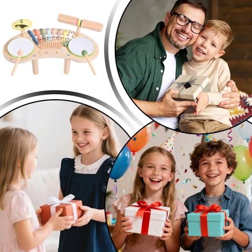 Batterie Enfant en Bois et Xylophone 7-en-1 Durable
