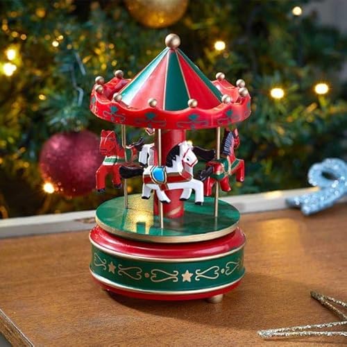 Garden Mile Musical Christmas Carousel Battery Operated Multicolored Xmas Ornaments for Indoors Christmas Village Sets Christmas Ornaments For Home Decorations Tabletop Mantlepiece