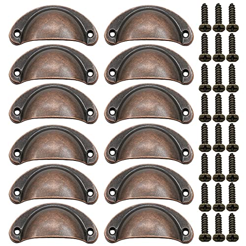 Lxoraziy 12 Pcs Shell Cup Handles, Vintage Half Moon Pull Handles, Antique Bronze Furniture Knobs, for Cabinet Cupboard
