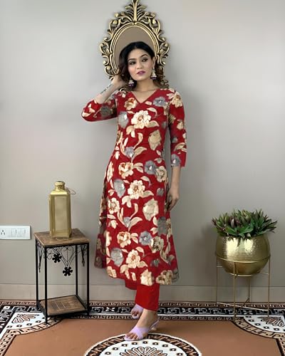Image of GoSriKi Women's Cotton Blend Printed Kurta with Pant