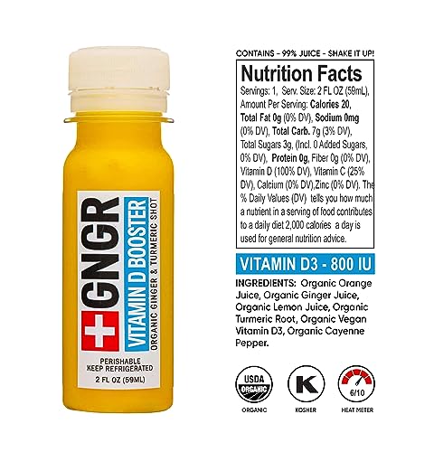 +GNGR Vitamin D Immunity Booster Cold-Pressed Ginger Shot with Turmeric, Cayenne, Vitamin D3, Immunity Shot with Peruvian Ginger Juice, for All Natural Immune & Digestive Support, Natural Energy, USDA Organic (12 fl oz - 12 pack) - Image 4