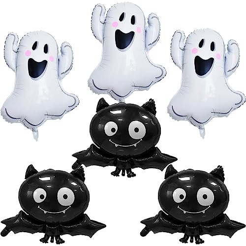 Cheosruy G-B-B-6 Halloween Party Balloons, 6Pcs Large Halloween Ghost Foil Balloons Black Bat Mylar Balloons cover