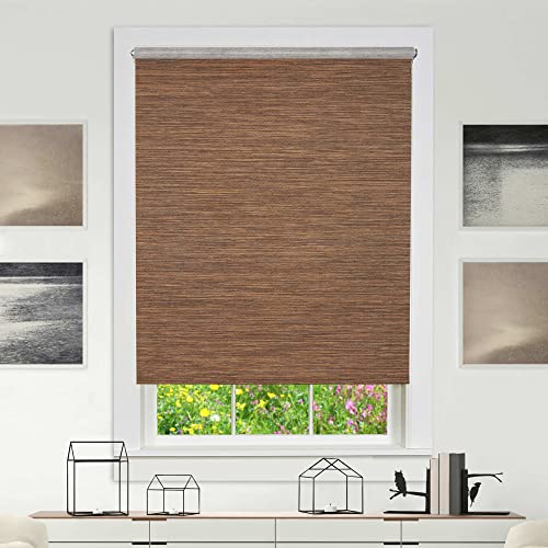 Cordless Privacy Jute Window Roller Shade - 22 Inch Width, 72 Inch Length - Cocoa - Light Filtering Woven Natural Fiber Horizontal Windows Blinds by Achim Home Decor