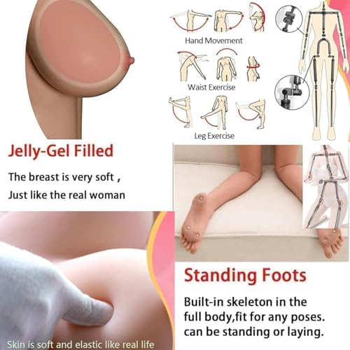 Image of Sex Doll 5.41 FT Realistic Plump Life Size Sex Dolls Full Body Size Adult Male Toy Soft Jelly Big Breast & Shaking Butt Feet Standing Silicone TPE Love Doll Female Torso for Men's Pleasure Sexy Doll