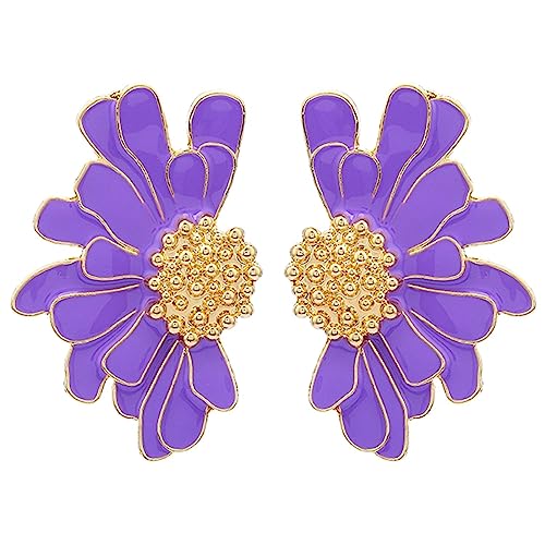 SIXDUTON Pendientes Bohemios Vintage, Bonitos Pendientes Vintage con Diseño de Margarita Colgantes Aretes Retro Elegante Accesorios de Joyería de Regalo (Púrpura)