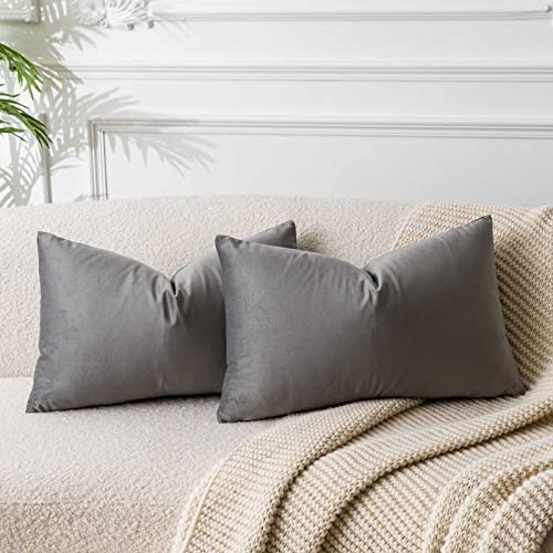 Image of JUSPURBET 16x24 Decorative Velvet Throw Pillow Covers Cases Set of 2,Grey | Modern Soft Cushion Covers with Hidden Zipper for Couch Sofa Bed Living Room Bedroom Home Decor