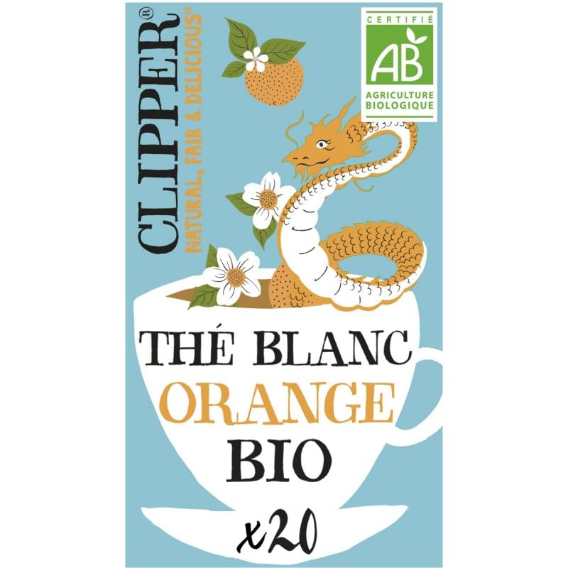 Thé blanc Clipper orange bio : lot de 4 boîtes de 34g pour infusion