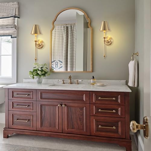 BAODEN Brushed Brass Wall Sconce Modern Gold Bathroom Wall Lighting Vanity Light Fixtures with Metal Lampshade Industrial Mid Century Wall Mount Lights for Living Room Bedroom Stairs Corridor Mirror by BAODEN - Used condition - Image 3