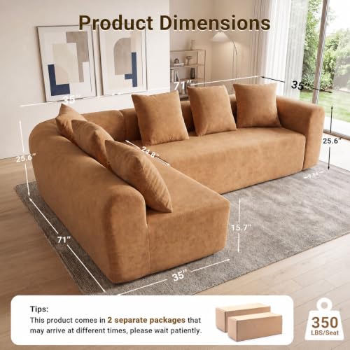 Image of Claiks 106 inch Cloud Boneless Couch, L-Shaped Sectional Sofa, Brown
