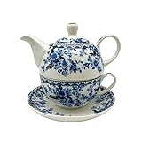 AHKALVTE Porcelain Tea for One Set Beautiful Flower Ceramic Teapot with Cup Gifted Box (Blue and White)